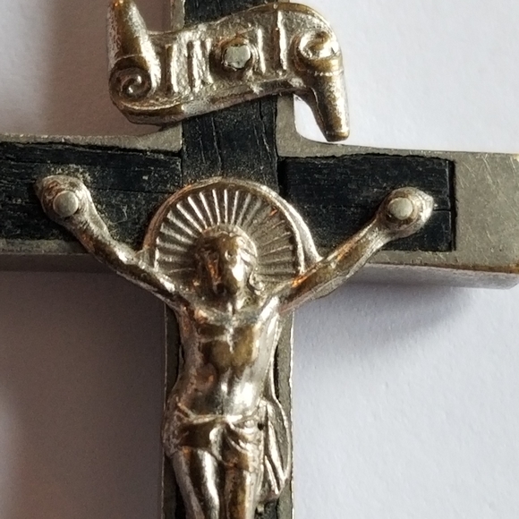 Relisted - Vintage Skull of Adam Pectoral Cross Pendant black silver tone - Picture 6 of 9